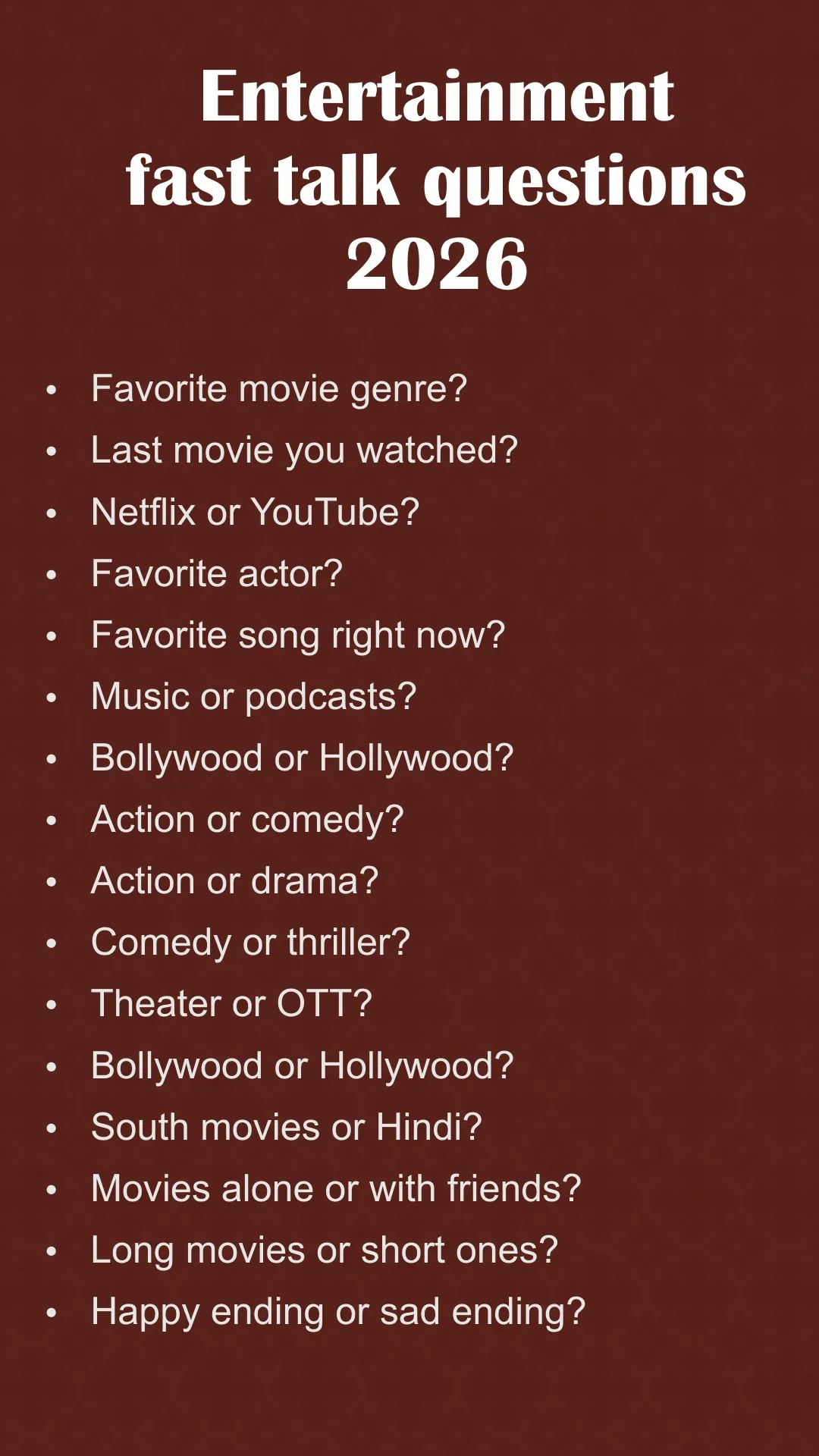 Entertainment Fast Talk Questions Spg 2026