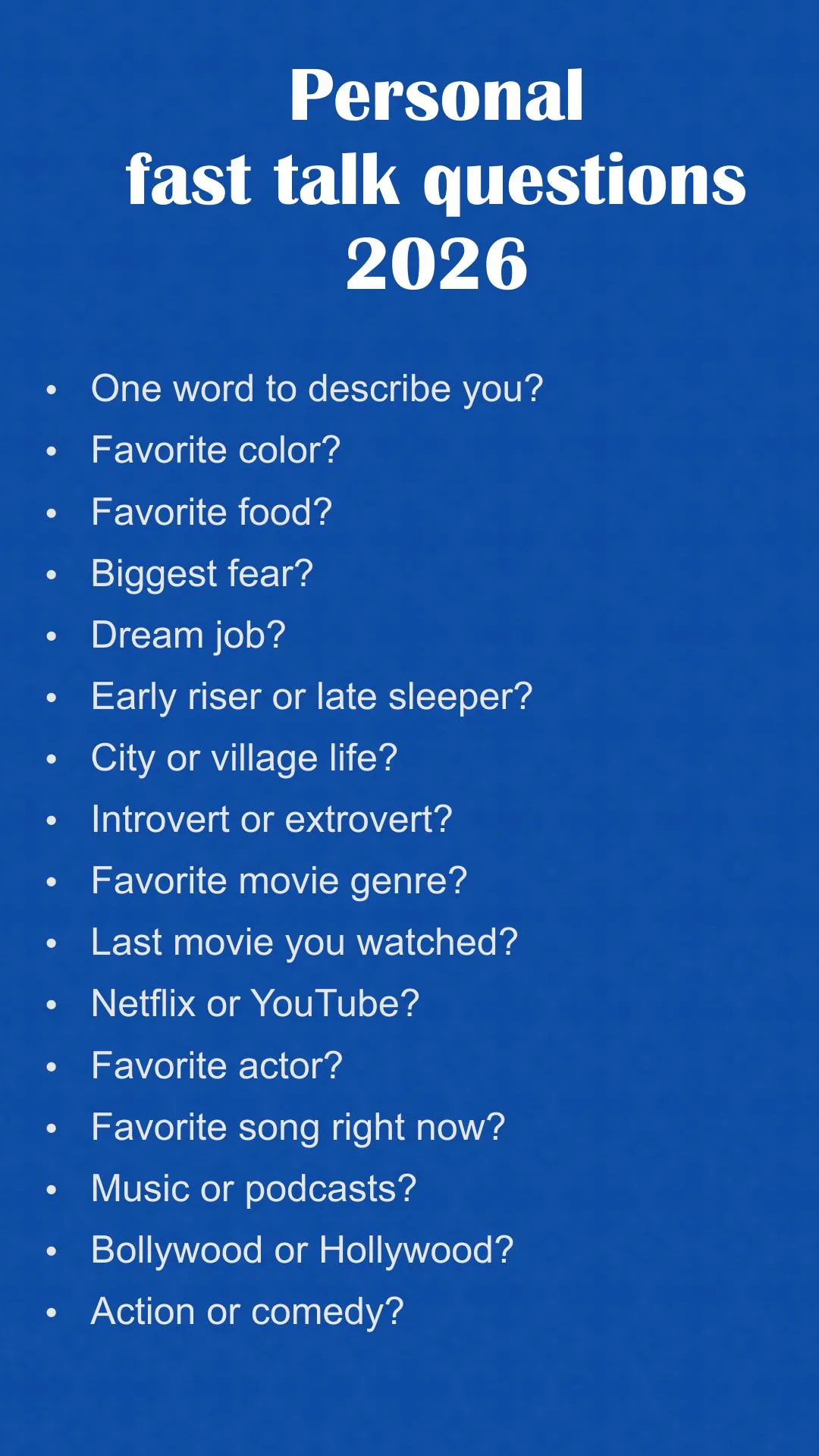 Personal Fast Talk Questions Spg 2026