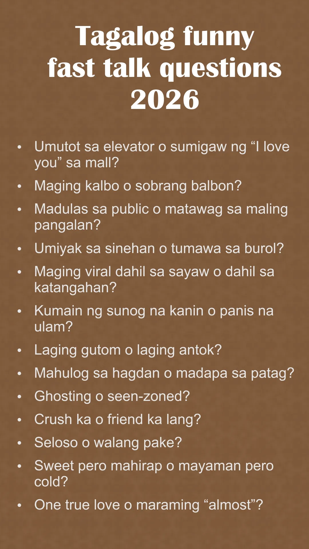 Tagalog Funny Fast Talk Questions Spg 2026