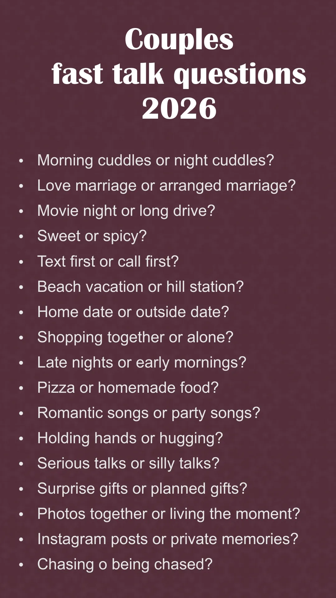 Couples Fast Talk Questions Spg 2026