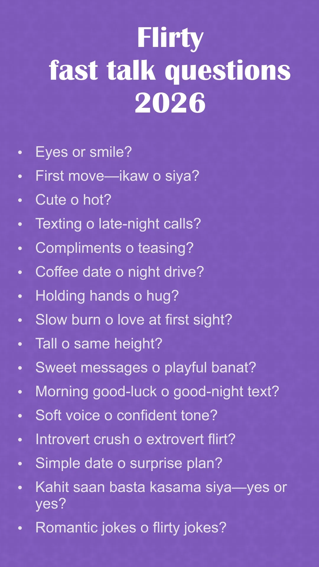 Flirty Fast Talk Questions Spg 2026